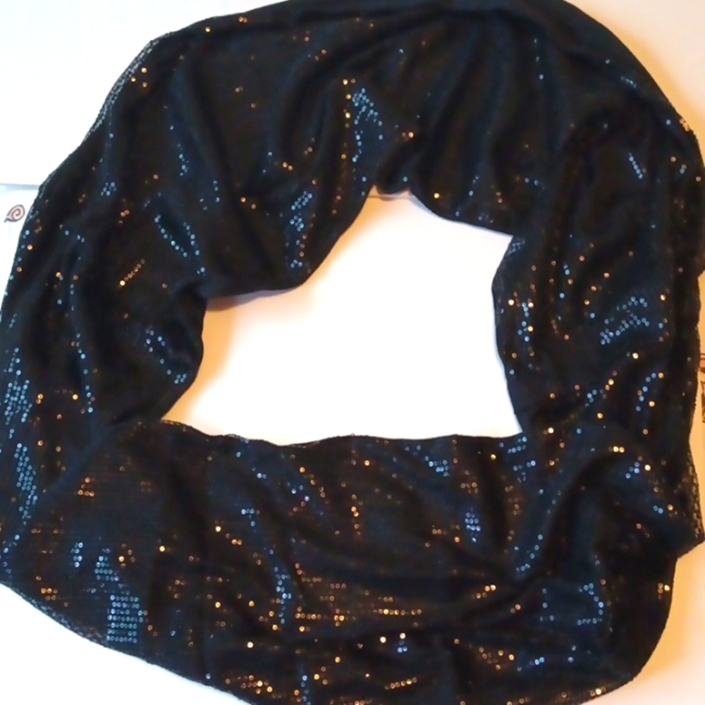 Charming Charlie's black sequin circle scarf.